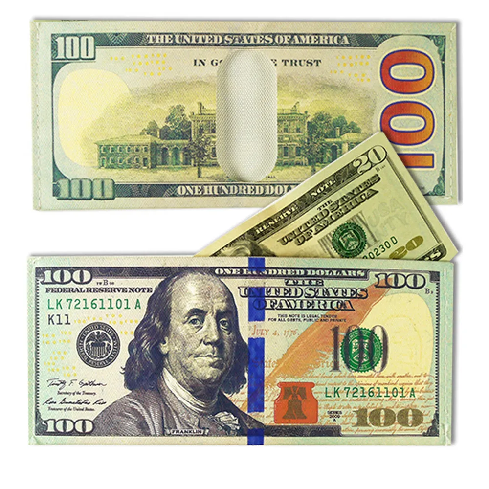 12 X $100 Bill Money Print Wallet Bifold Hundred Dollar Benjamin Franklin Thin