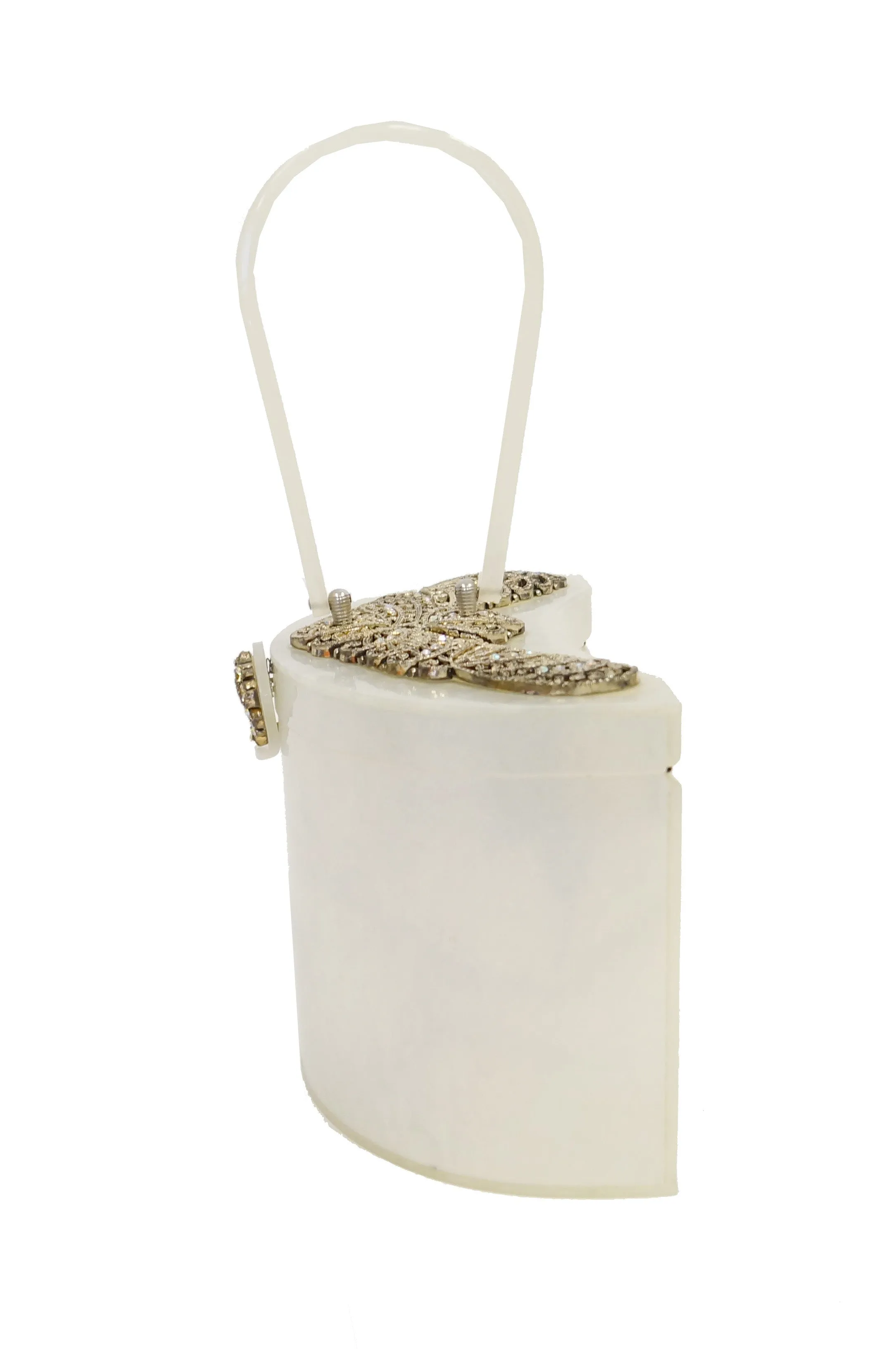 1950s Wilardy Pearlescent Half Moon Lucite Purse