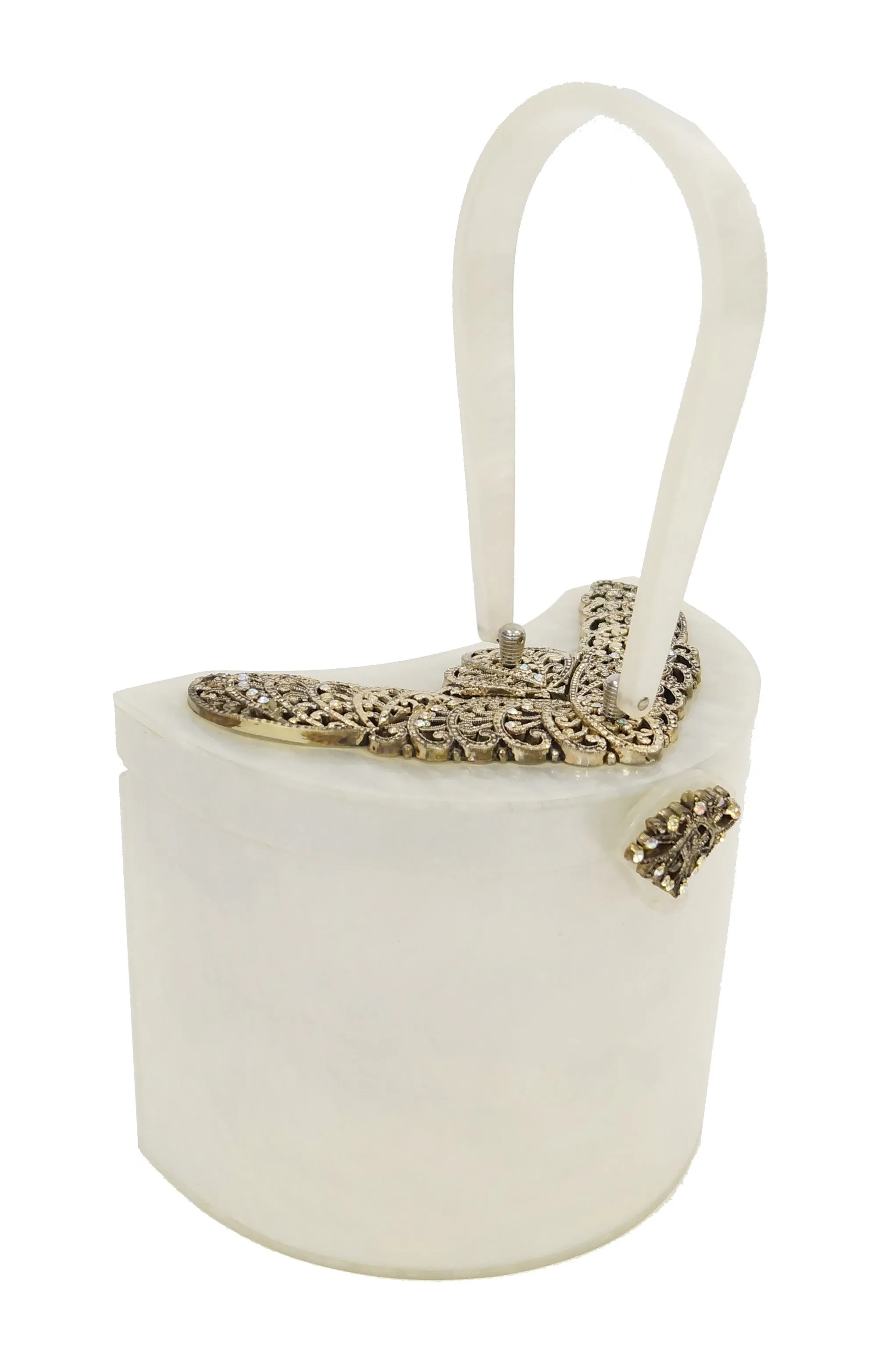 1950s Wilardy Pearlescent Half Moon Lucite Purse
