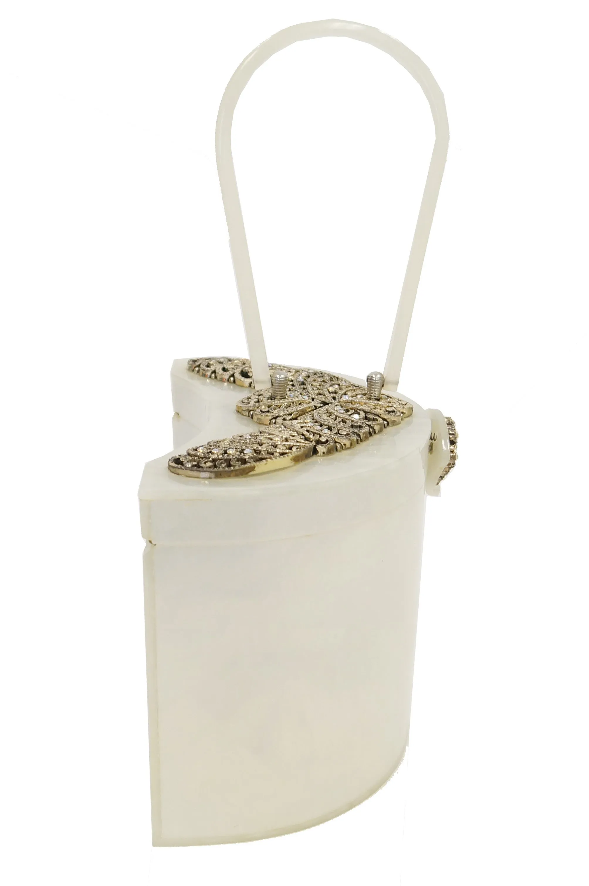 1950s Wilardy Pearlescent Half Moon Lucite Purse