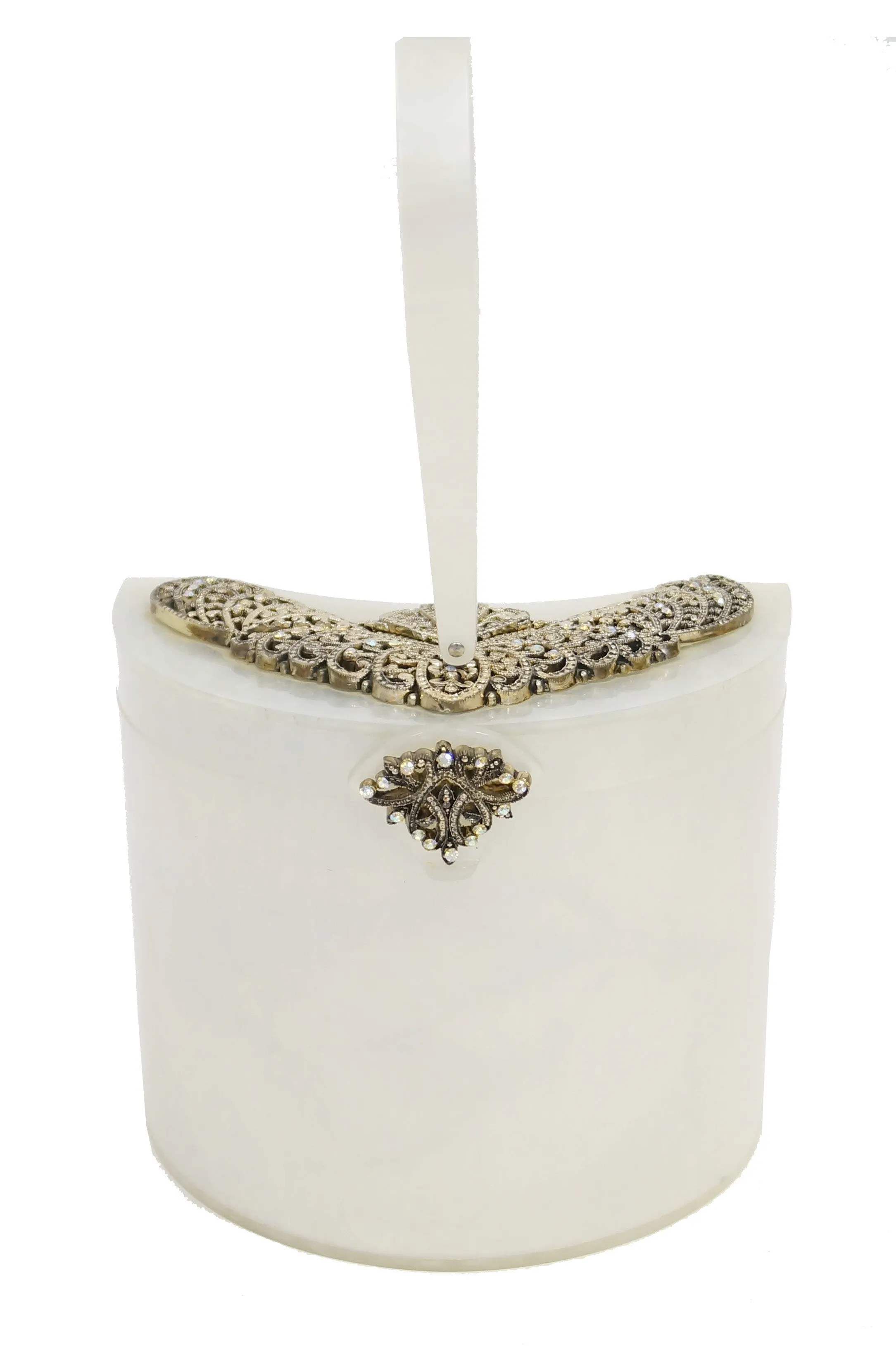 1950s Wilardy Pearlescent Half Moon Lucite Purse