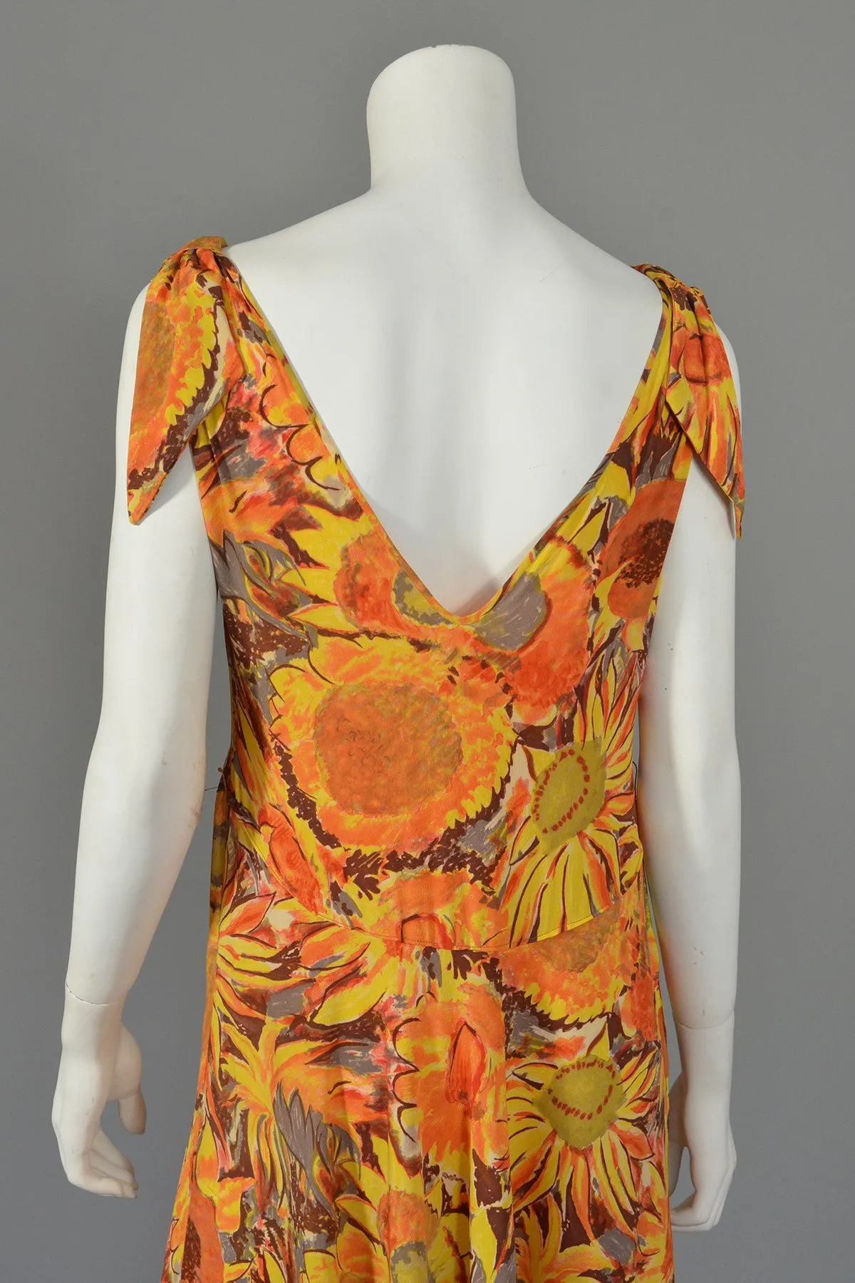 30s Sunflower Print Mermaid High Low Maxi Dress Gown