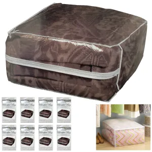 8 Pc Plastic Zippered Blanket Storage Bags Bed Sheets King Queen Comforter 25"