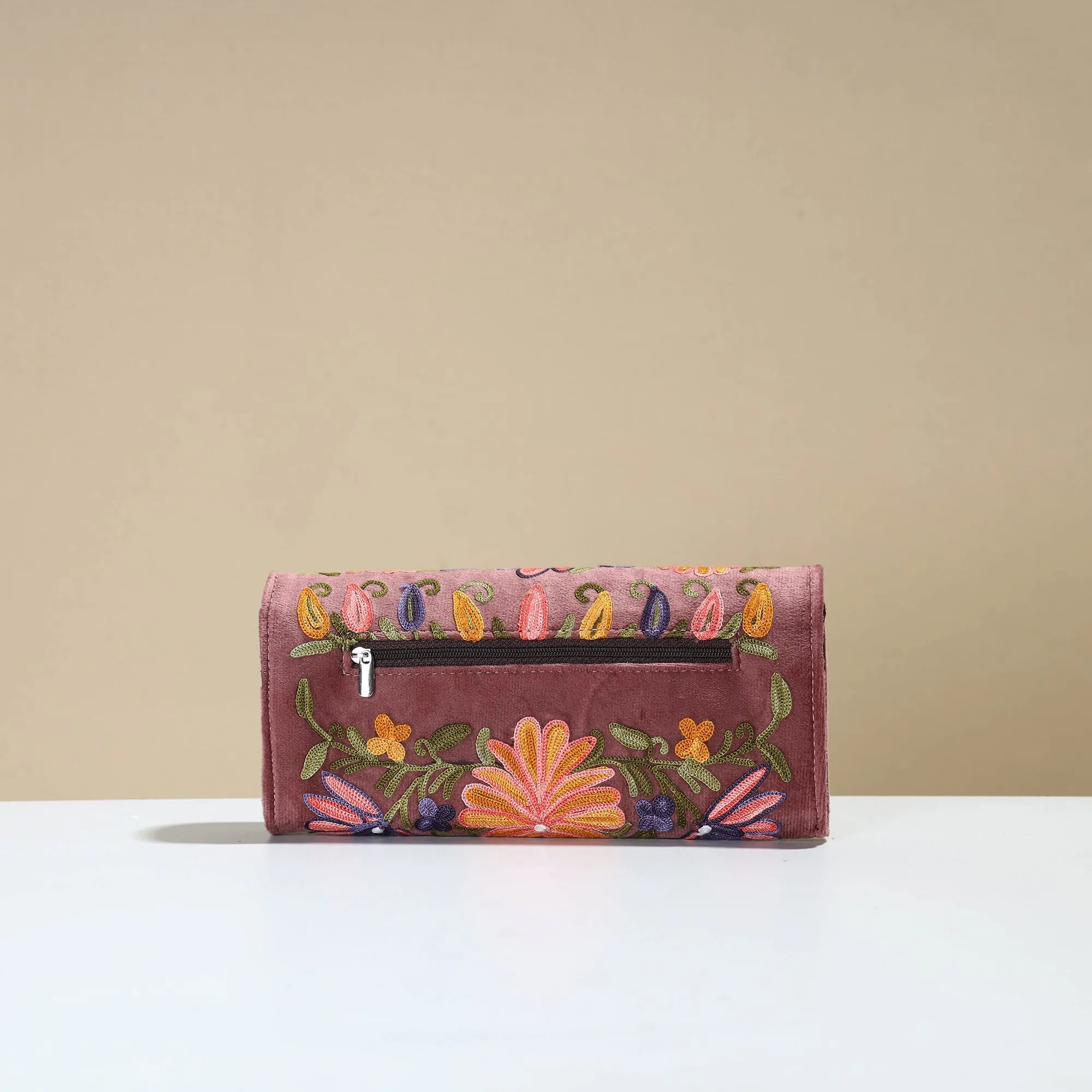 Authentic Kashmiri Crewel Embroidery Velvet Travel Wallet 58