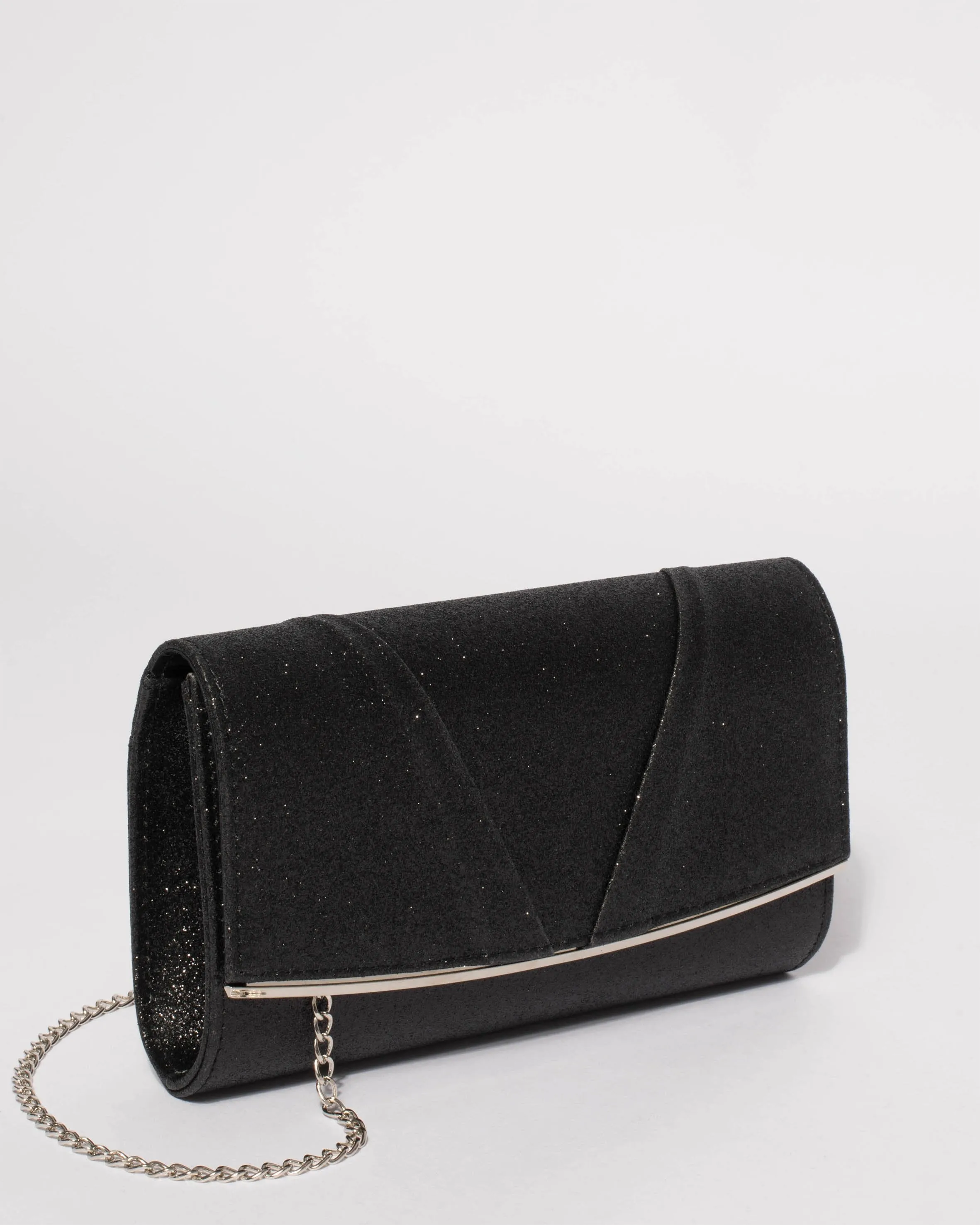 Black Marley Evening Clutch Bag With Silver Hardware