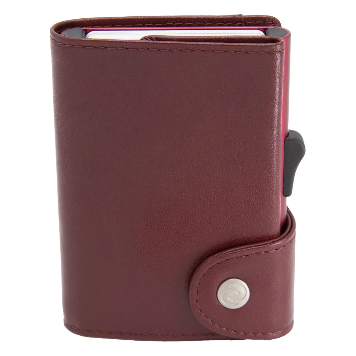 C-Secure XL Aluminum Wallet with Genuine Leather and Coins Pocket - Red