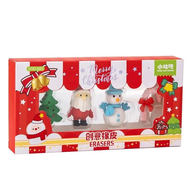 Christmas-Themed 3D Erasers for Kids (Pack of 4)