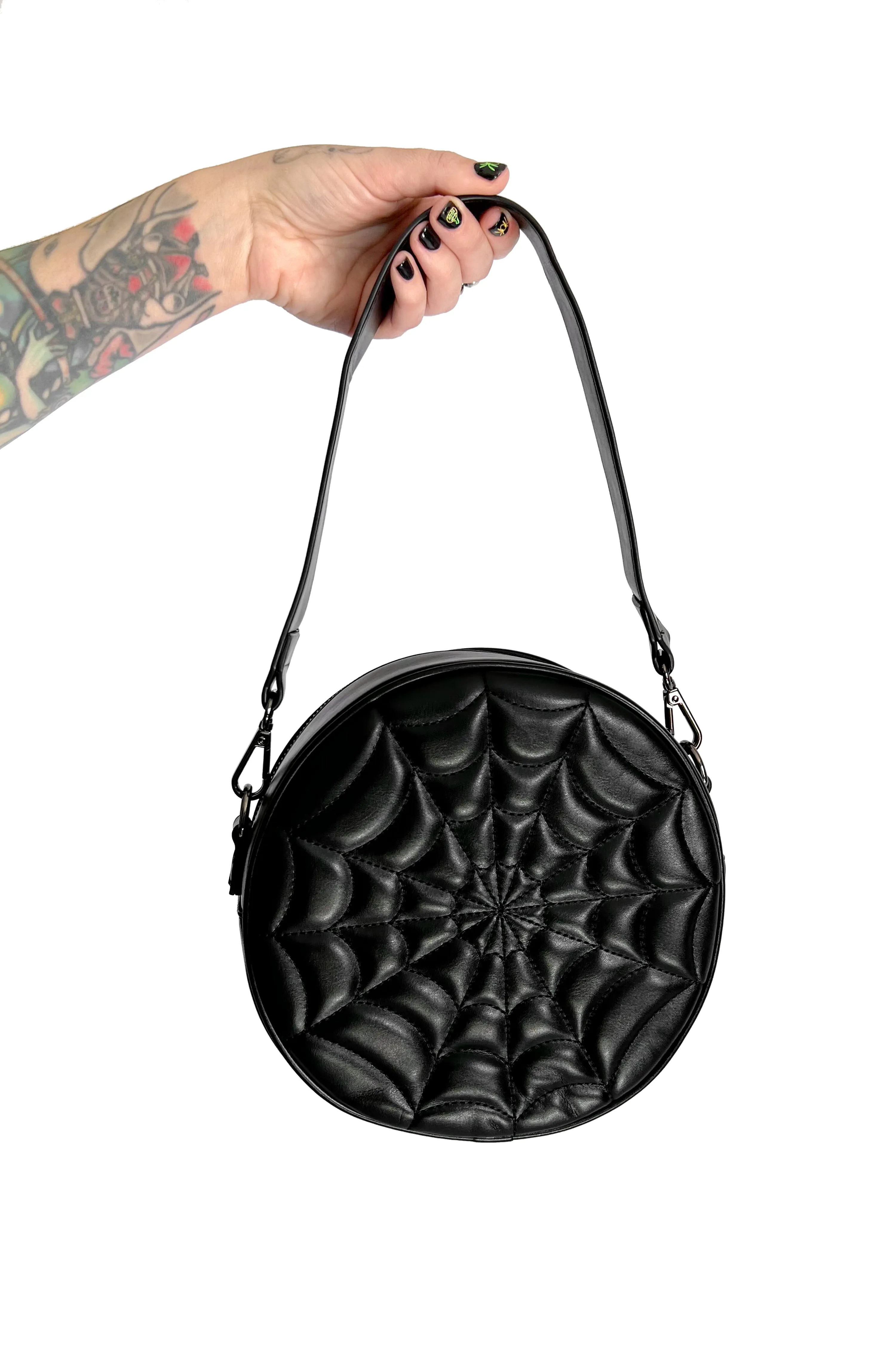Convertible Round Spiderweb Crossbody - All Black