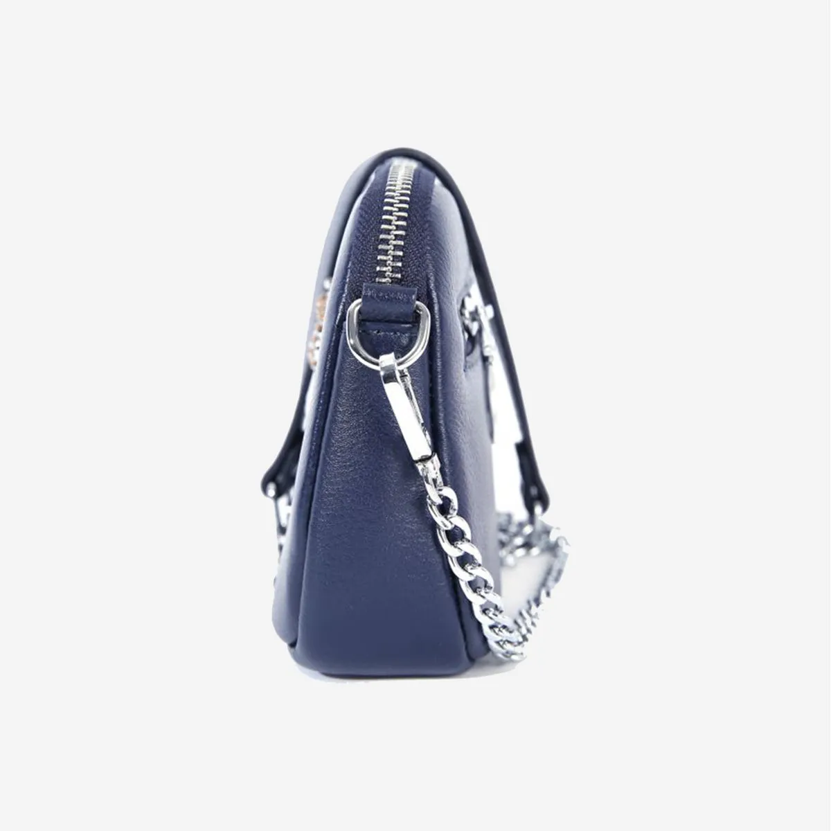 CRYSTAL LEATHER BEE BAG IN NAVY