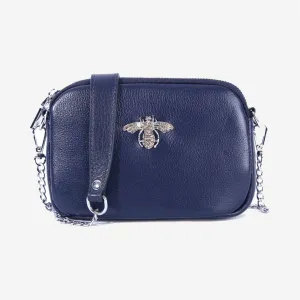 CRYSTAL LEATHER BEE BAG IN NAVY