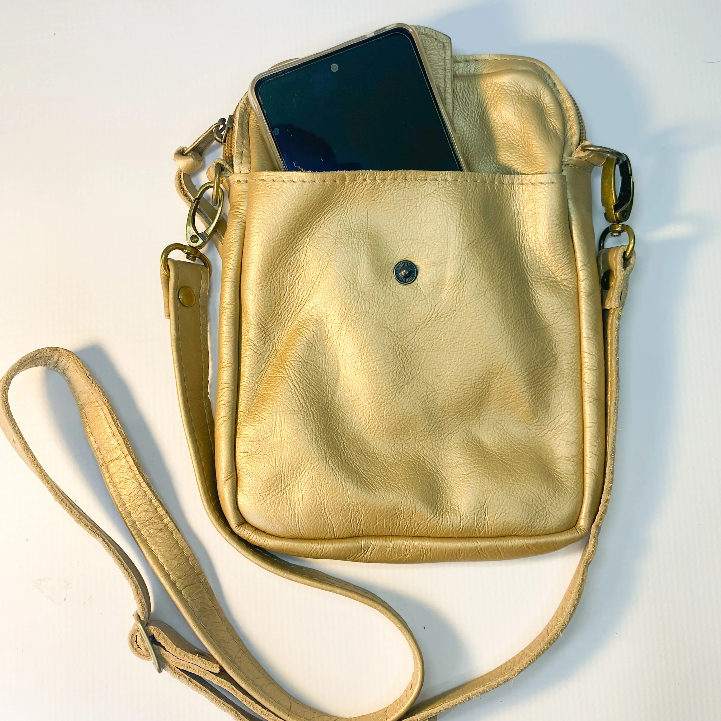 Gia leather gold crossbody bag