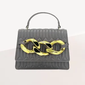 iLLASPARKZ Chunky Metal Trim Accented Faux Leather Top Handle Crossbody Bag