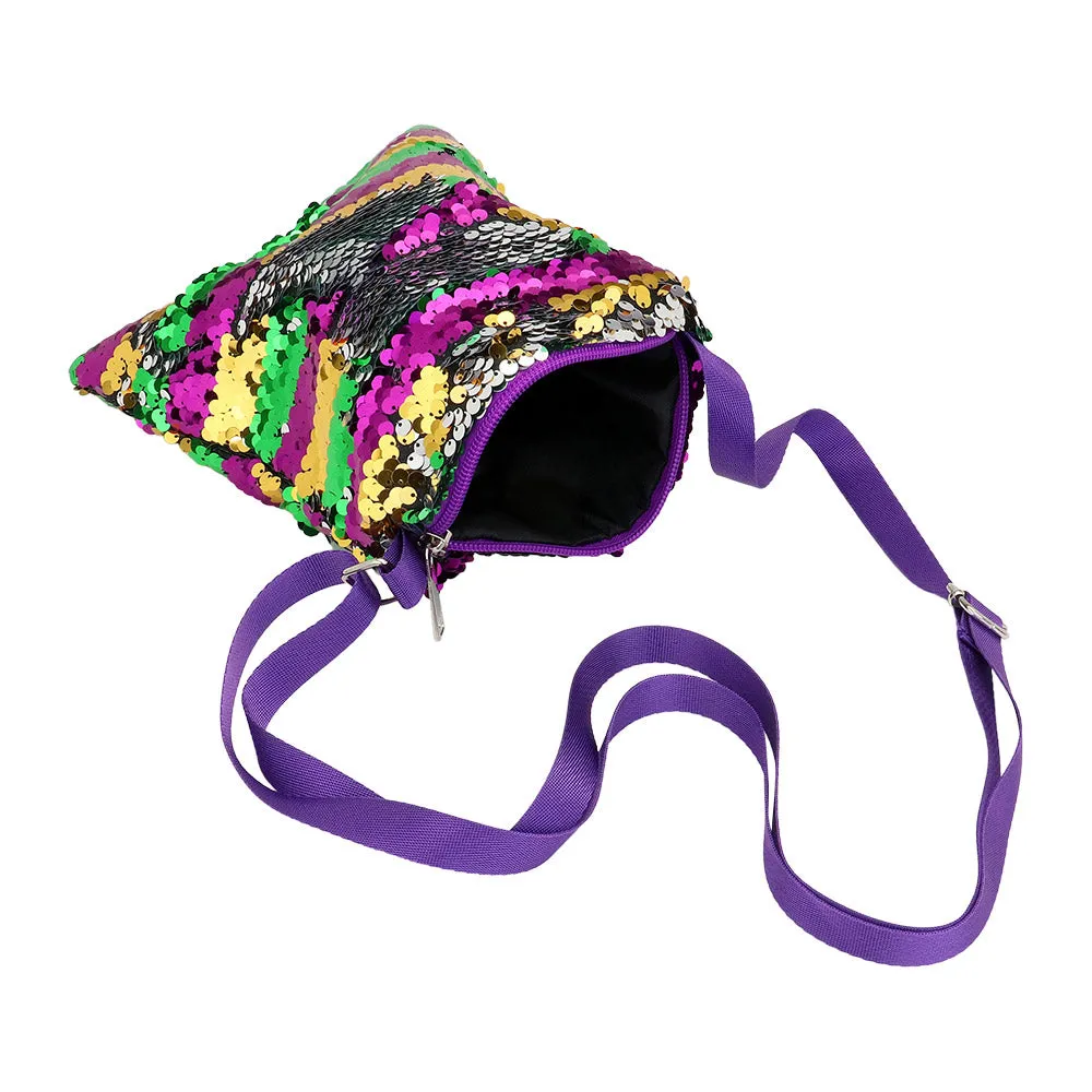 iLLASPARKZ Mardi Gras Sequin Stripe Rectangle Crossbody Bag