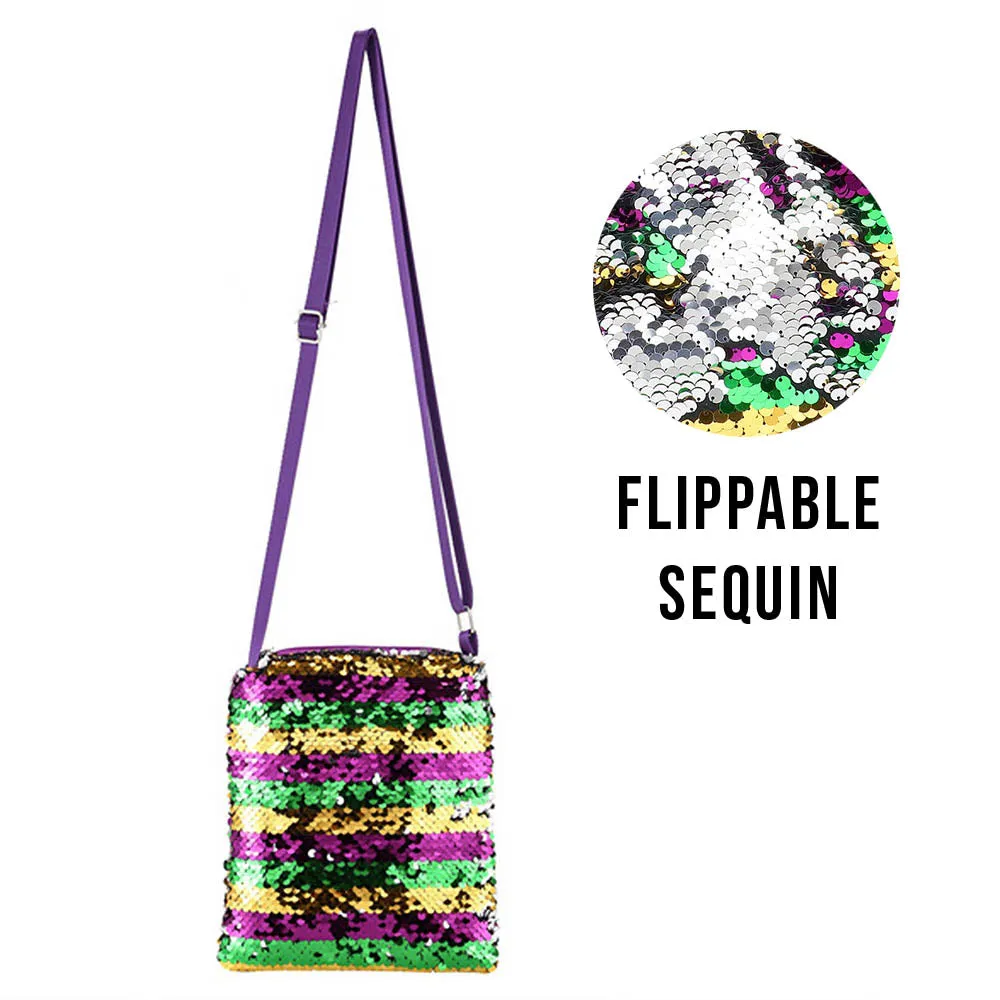 iLLASPARKZ Mardi Gras Sequin Stripe Rectangle Crossbody Bag