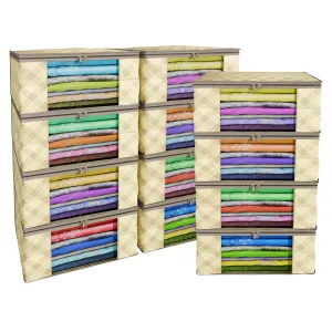 Kuber Industries Clothes Organizer For Wardrobe (Pack of 12) - Storage Organizer For Saree | Shirts | Salwar and Lehenga Chunni - Dress Organizer For Wardrobe - Saree Covers With Zip (Beige)