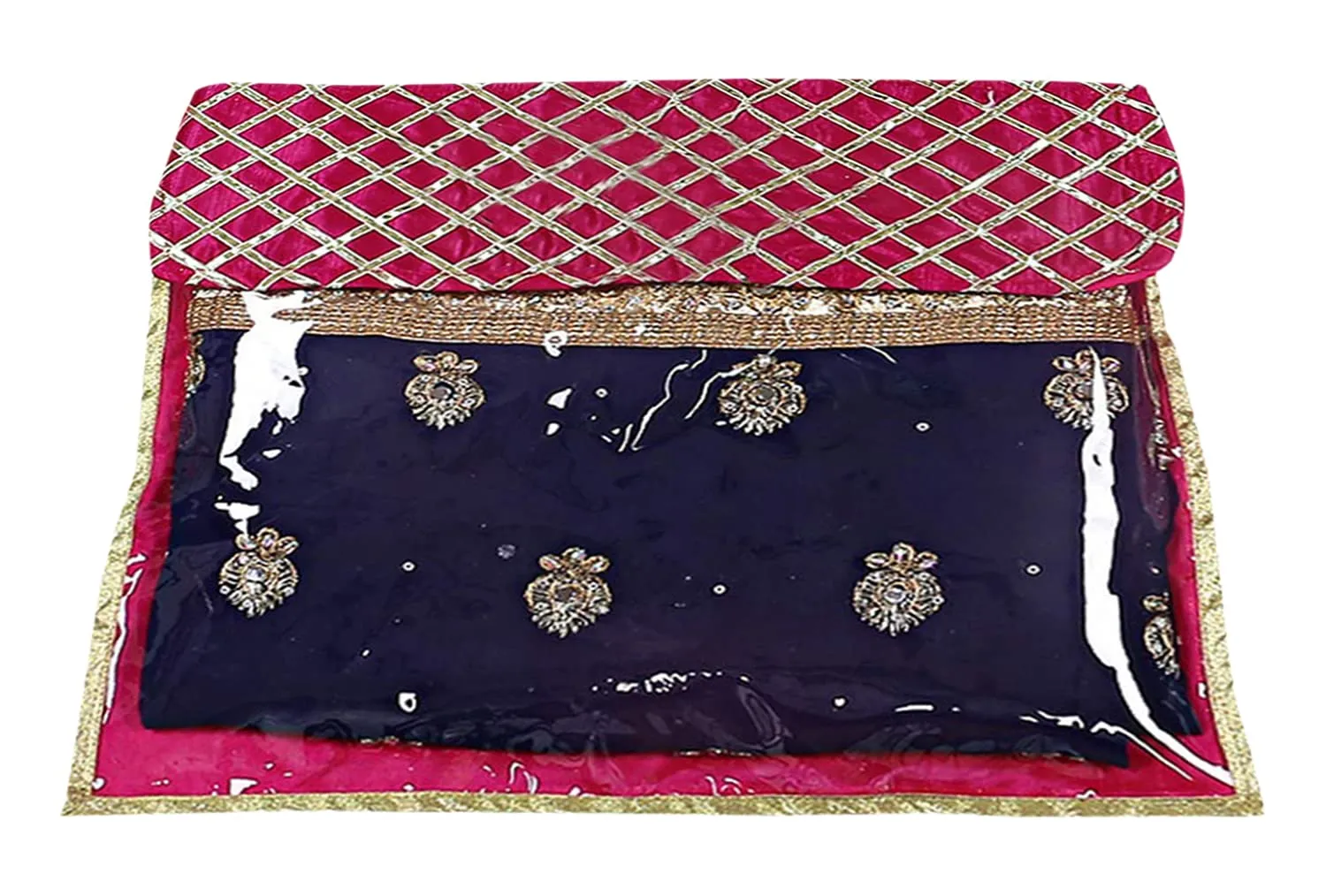 Kuber Industries Seamless lattice Design Satin Single Saree Cover With Transparent Top- Pack of 4 (Pink)-50KM01344