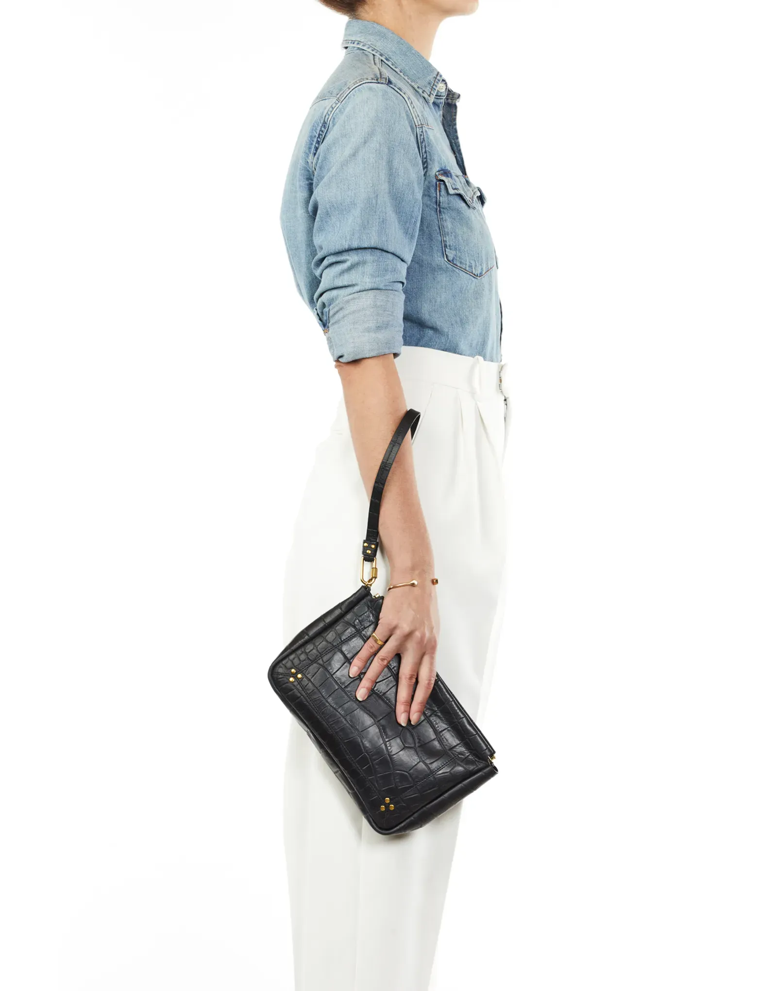 Large Clap Clutch in Croco Noir