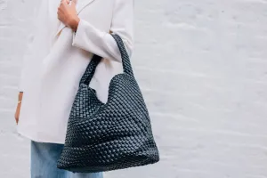 LARGE WOVEN HOBO-BLACK