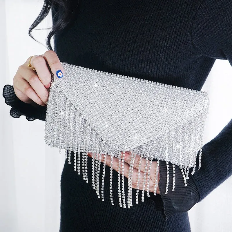 Luxy Moon Rhinestone Tassel Crossbody Evening Handbag