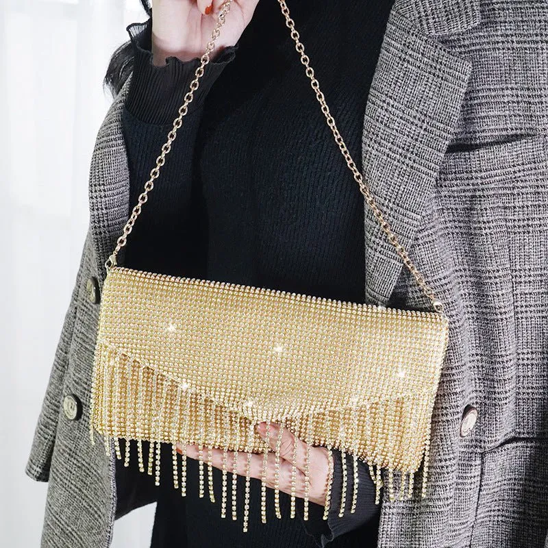 Luxy Moon Rhinestone Tassel Crossbody Evening Handbag