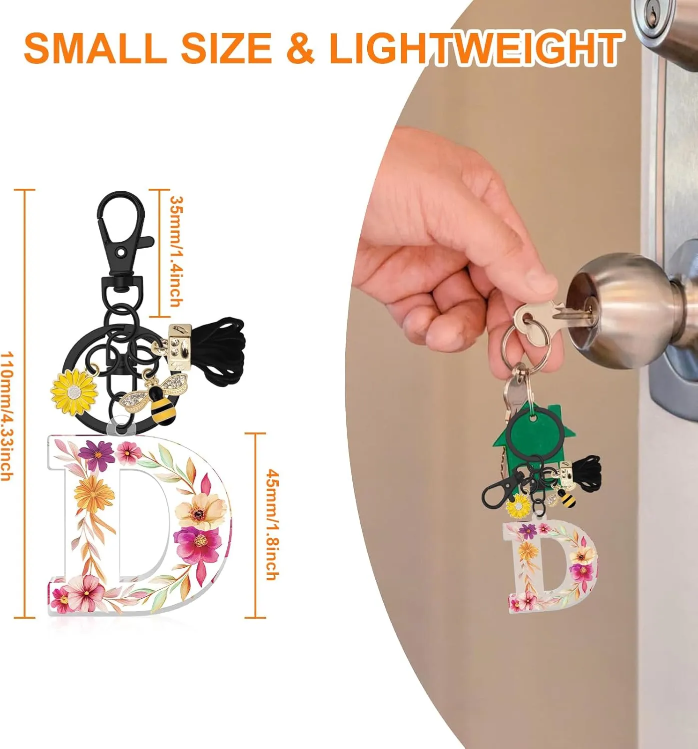 Oubaka Initial Letter Keychains for Women, Letter A-Z Keychain with Tassel Bee Flower for Handbag Car Key Bag Keyring