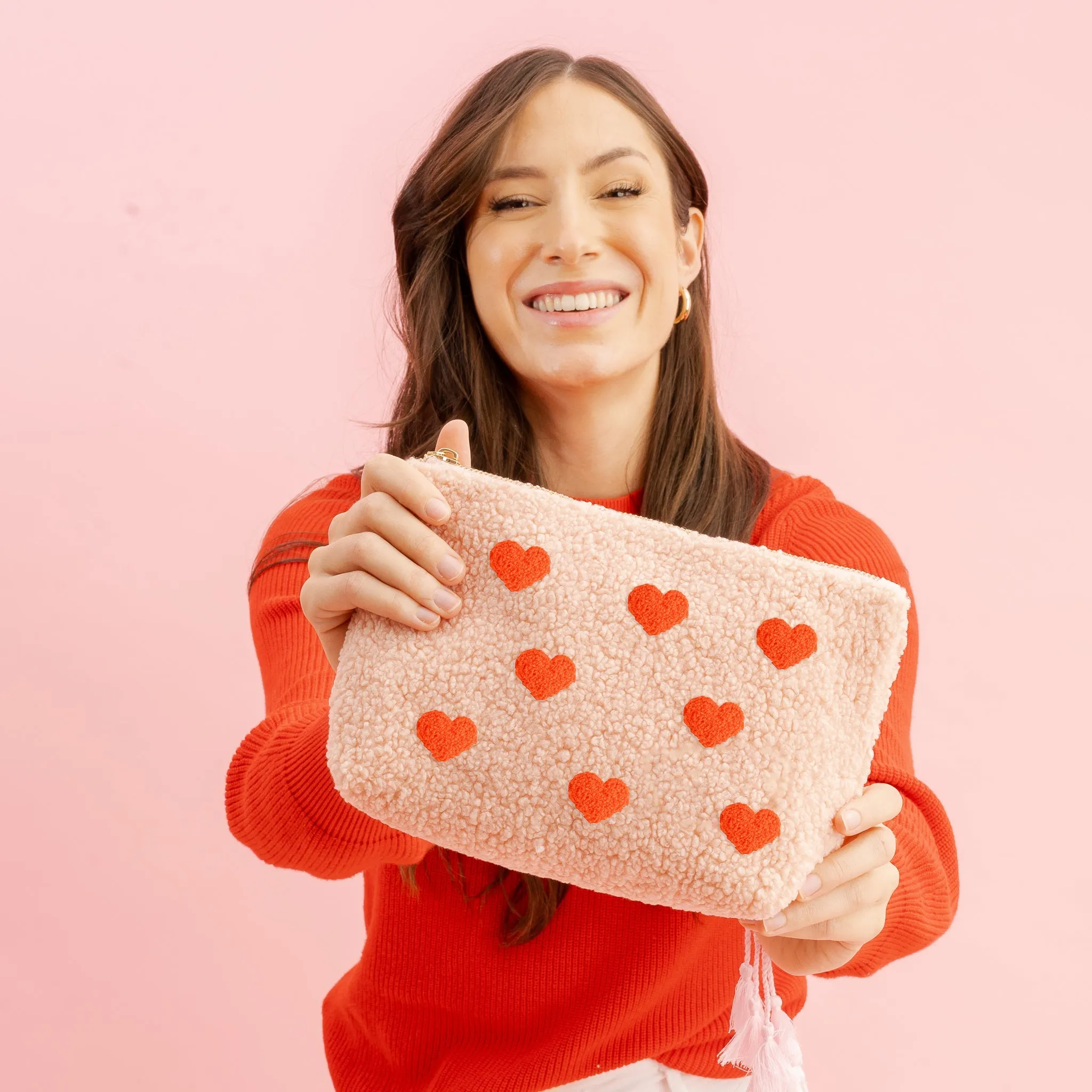 Pink Hearts Teddy Pouch