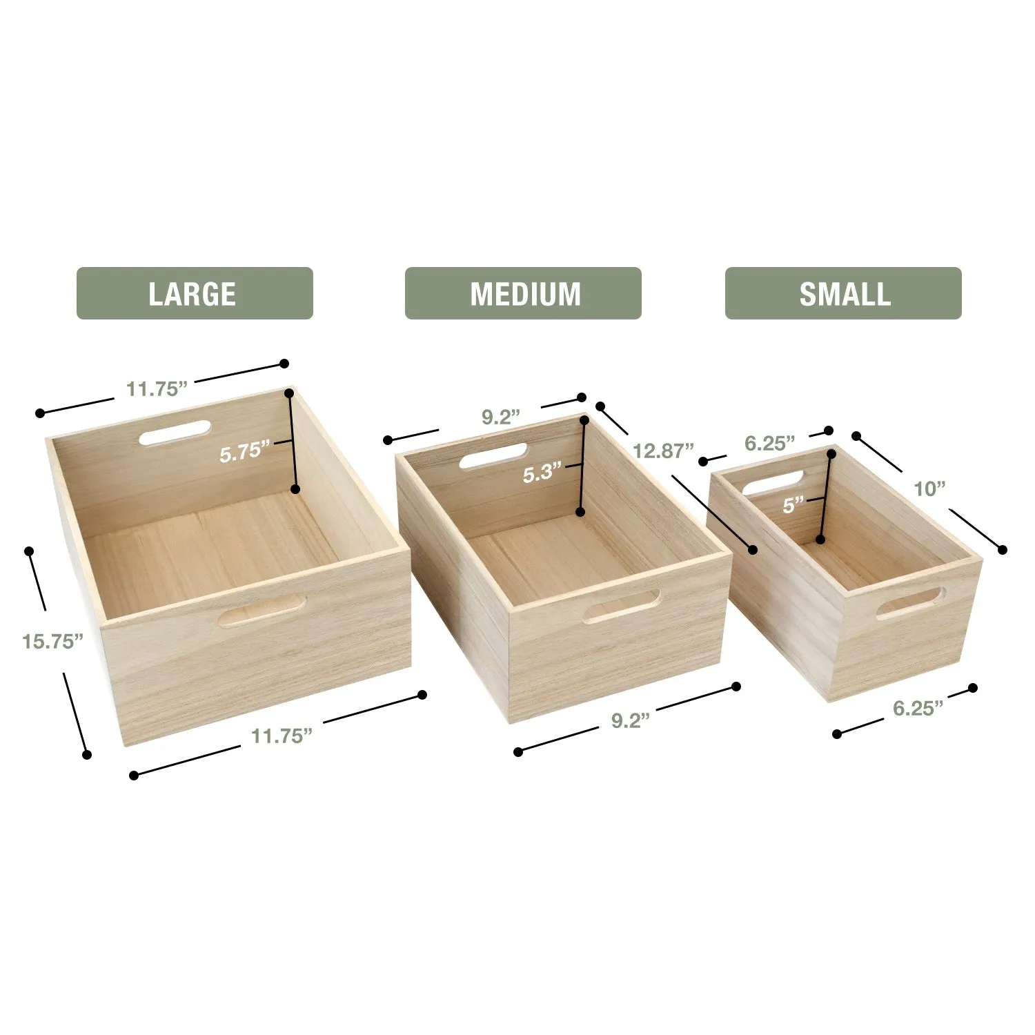Storage Bins (3 Pack Unfinished Wood)