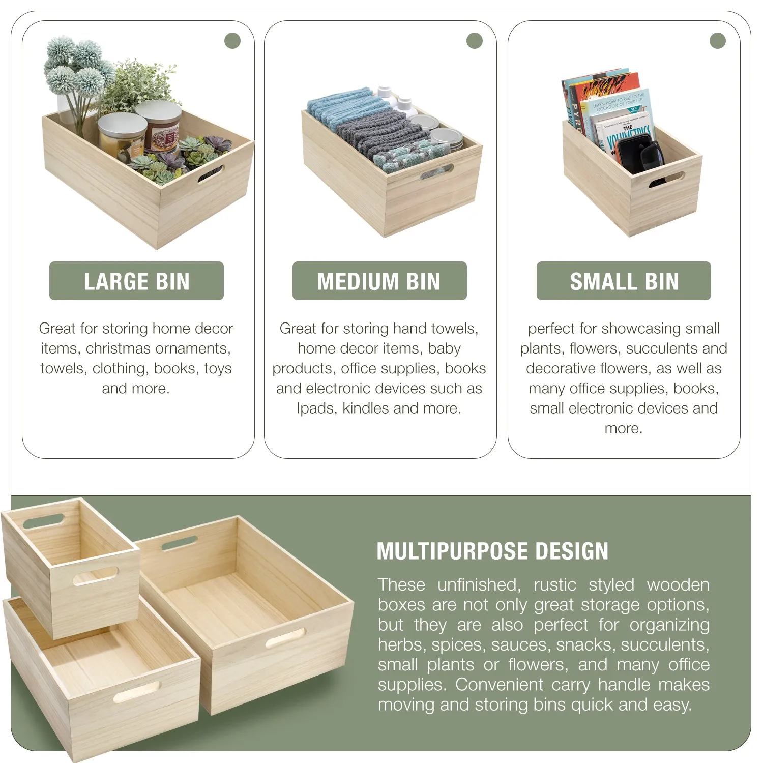Storage Bins (3 Pack Unfinished Wood)