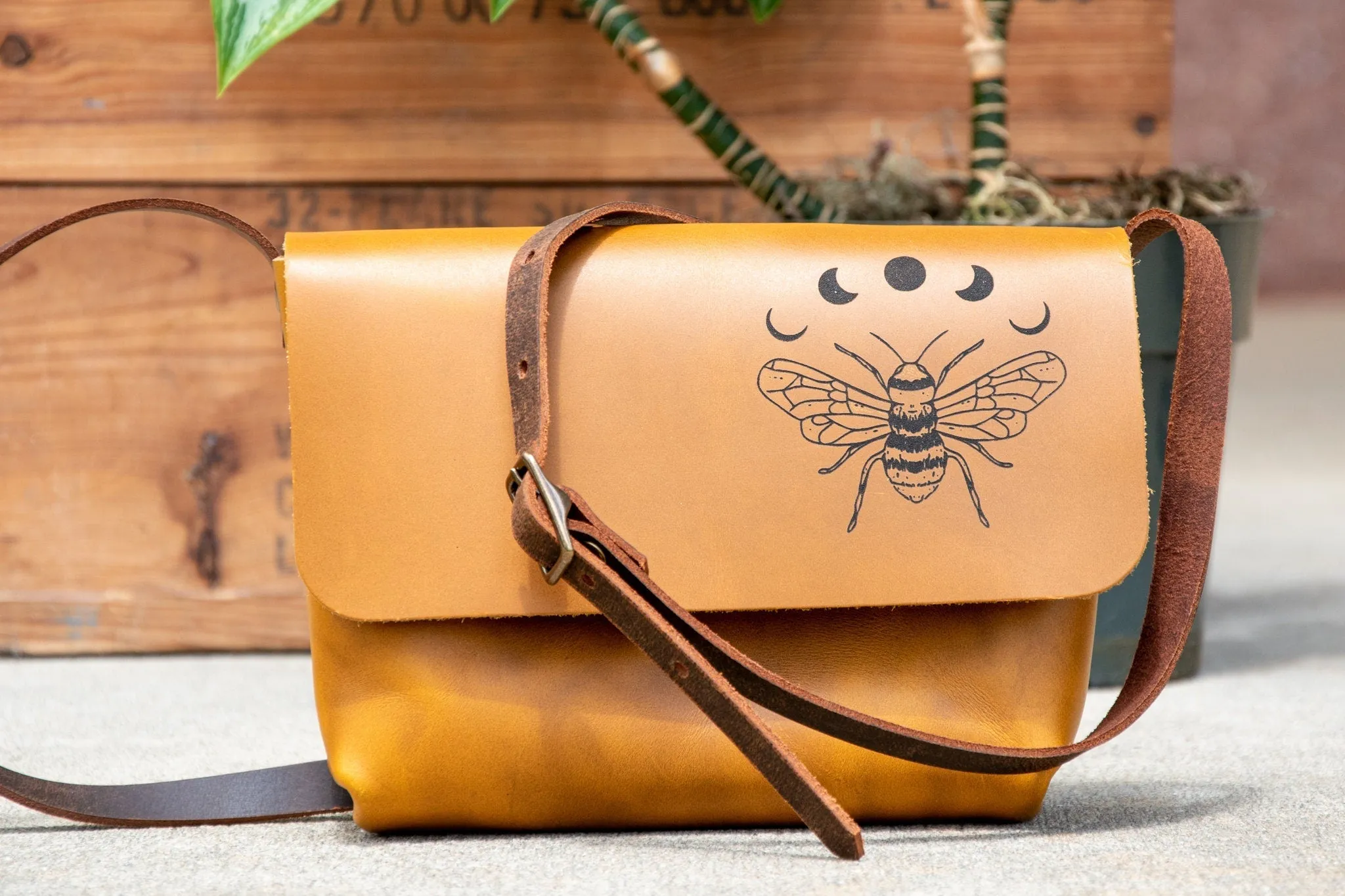 The Original Mini Satchel | Small Crossbody Bag | Leather Bag | Made in USA | Lasered Bag with Image