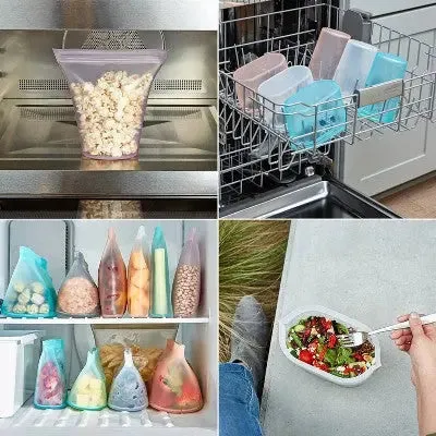 Zip Top Reusable 100% Platinum Silicone Container 3 Bag Set (2 sandwich/1 snack) - Teal